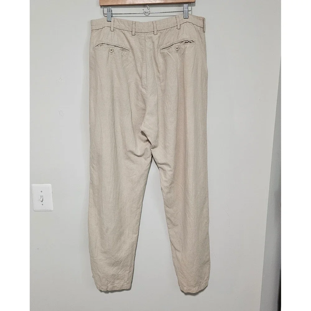 Gap 90s Loose Linen Pants Mens 36 Oatmeal Beige Relaxed Fit Straight Leg Beach